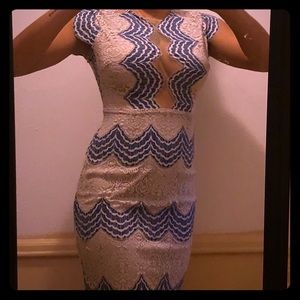 Blue and beige lace dress